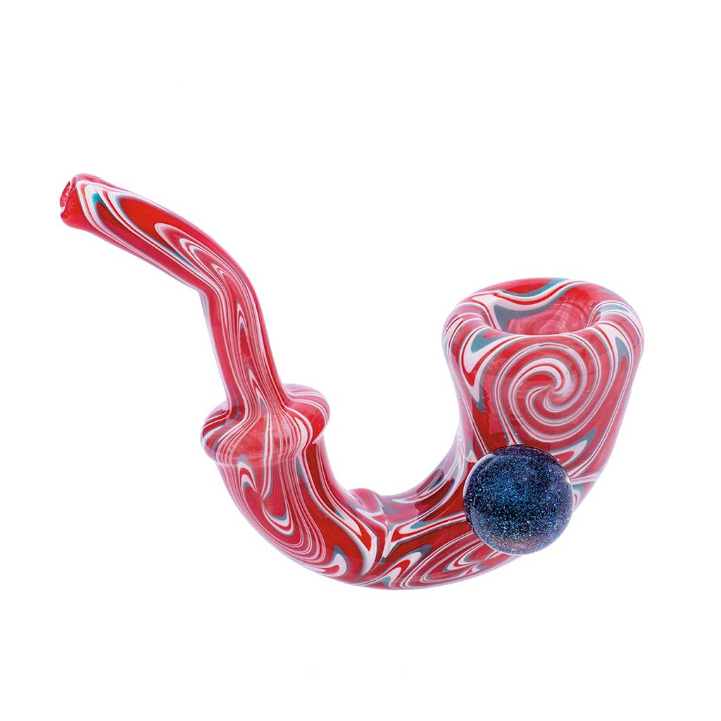 buy red wig wag sherlock pipe with blue marble—dugout ready, quick delivery