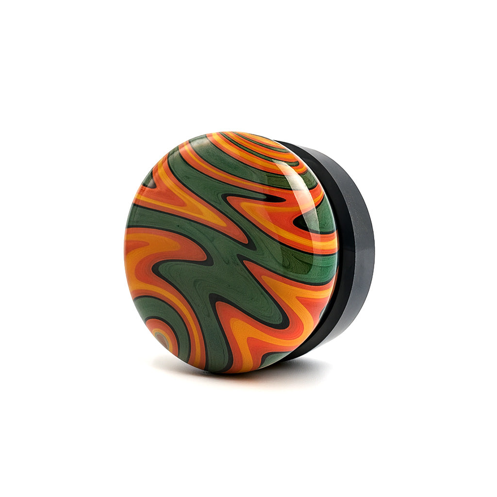 Wildfire Jungle Rounded Wig Wag Swirl Glass Baller Storage Jar, bottom view