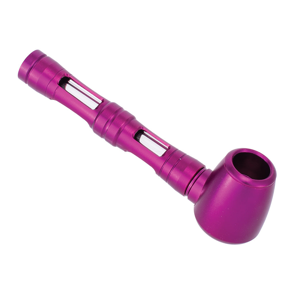 Purple Window Aluminium Glass Pipe disassembled – aluminum and glass smoking pipe