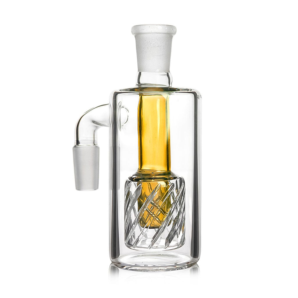 Buy yellow gridded drum perc ash catcher online – high-performance glass add-on for bongs, designed for smoother, filtered smoking