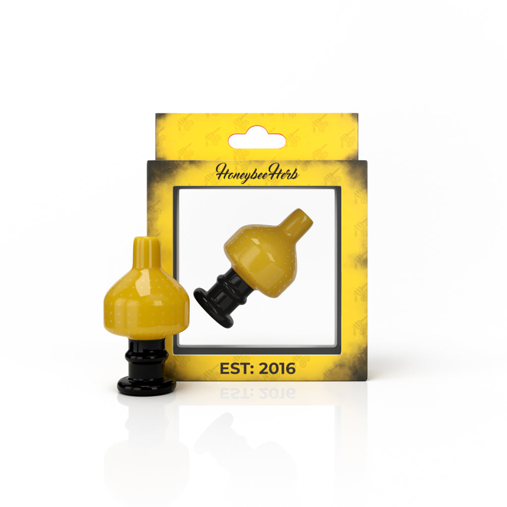 Black Handle Yellow Top Glass Directional Airflow Sweet Bubble Carb Cap Packaging View