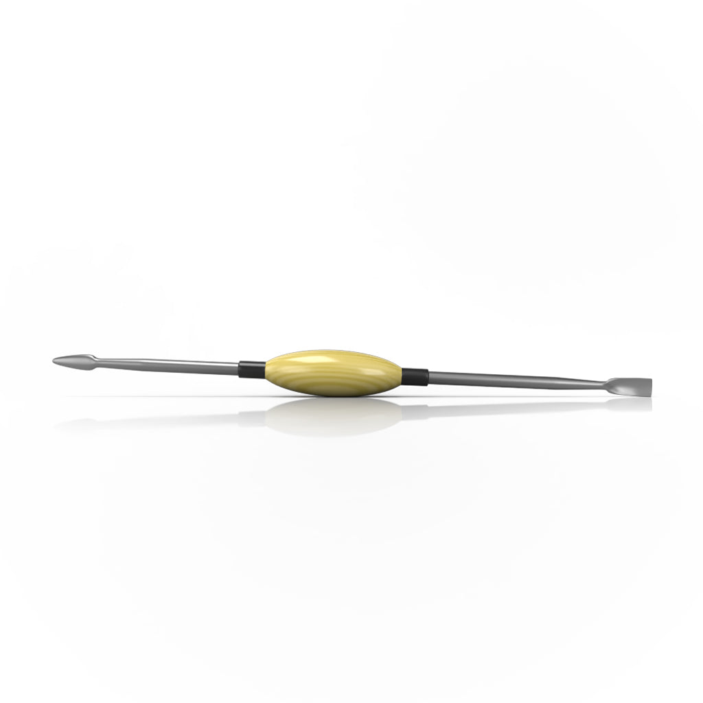 Oval Dab Tool With Yellow Glass Handle Having Double Sided Steel Tips With Spearhead Points & Flat Points