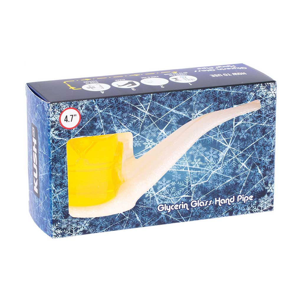 yellow glycerin Sherlock-style glass pipe for icy smoking.