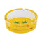 Yellow Smiley Leaf Glass Ashtray side view, premium glass ashtray with smiley leaf design, smoking accessory at Honeybee Herb