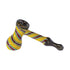 yellow stripe dicro glass bubbler pipe with shimmer finish and color swirl design, stylish smoking accessory, buy at honeybee herb