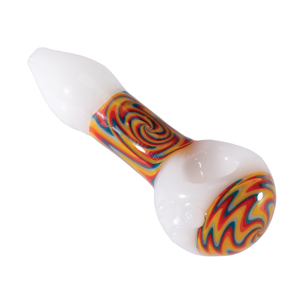 Buy Yellow White Wig Wag glass spoon pipe—colorful, durable, ready to use. Secure checkout and fast shipping.