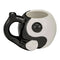 Yin Yang Premium Roast and Toast pipe mug with glossy black and white body, built-in front bowl, curved pipe-style handle, and round chubby shape