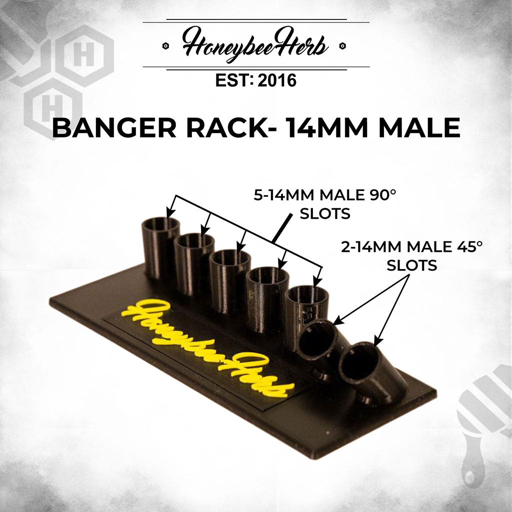 Banger Rack 14mm Male Infographic | Banger Holder | Honeybee Herb