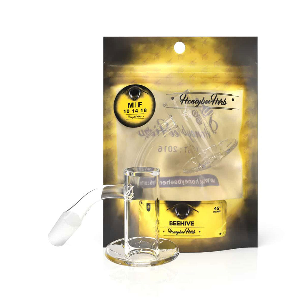 Beehive Quartz Banger 45 Degree Yellow Line with 10mm 14mm 18mm Male & Female Joints for Dab Rigs Bongs | Honeybee Herb