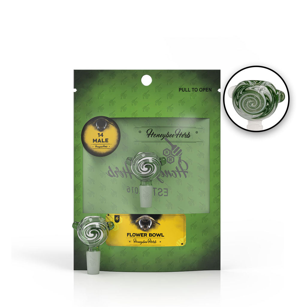 Round Glass Bong Flower Bowl FB 10 Green Wig Wag With 14 Male Joint Packaging & Zoom View