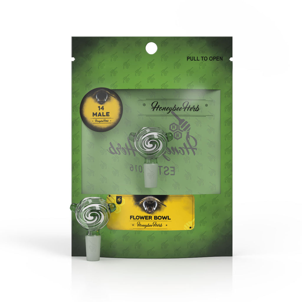 Round Glass Bong Flower Bowl FB 10 Green Wig Wag With 14 Male Joint Packaging View