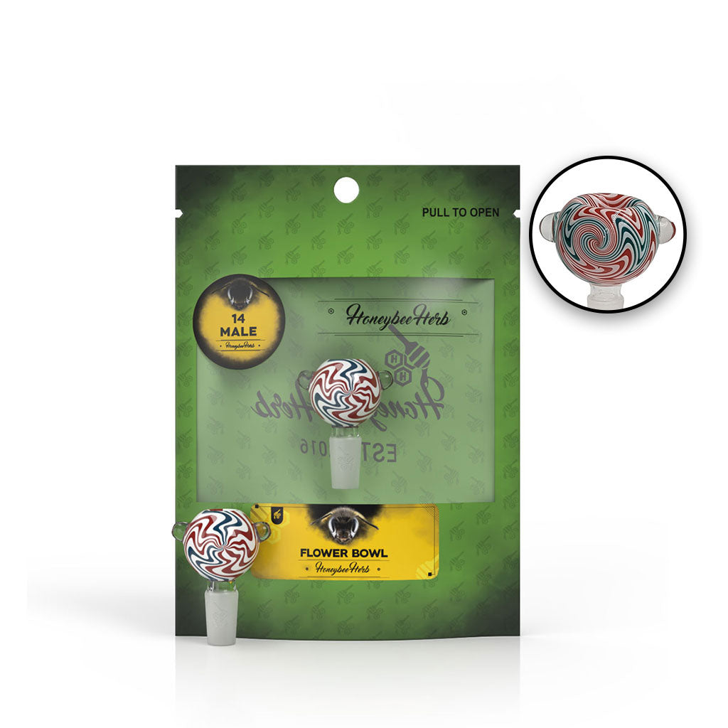 Round Glass Bong Flower Bowl FB 10 Red Wig Wag With 14 Male Joint Packaging & Zoom View