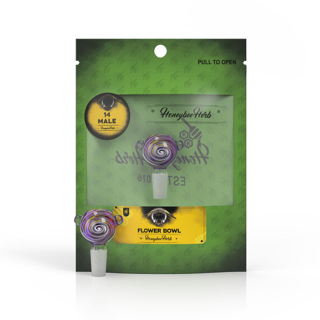 Round Glass Bong Flower Bowl FB 10 Yellow Wig Wag With 14 Male Joint Packaging View