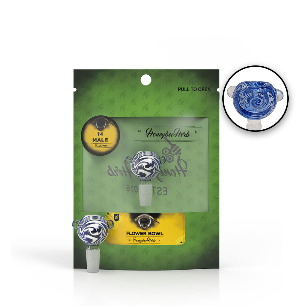 Round Glass Bong Flower Bowl FB 10 Blue Wig Wag With 14 Male Joint Packaging & Zoom View