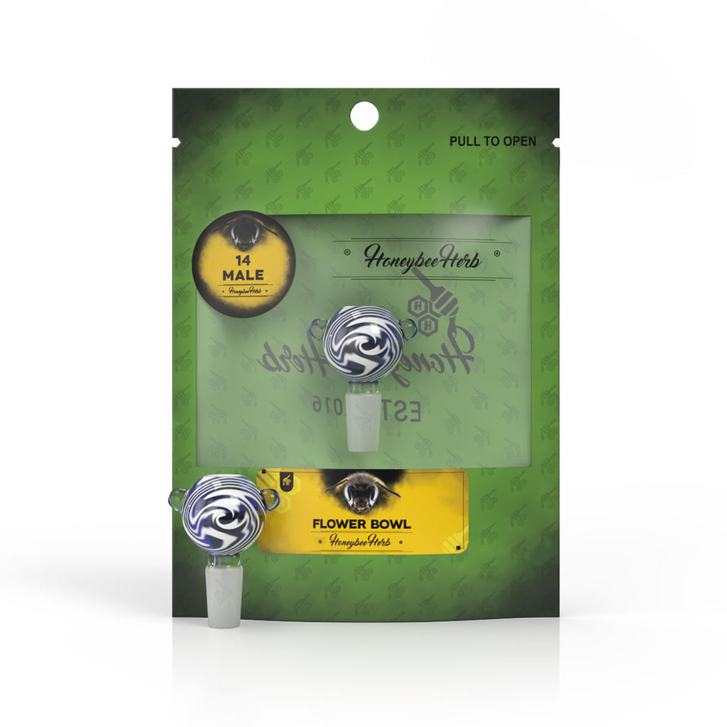 Round Glass Bong Flower Bowl FB 10 Blue Wig Wag With 14 Male Joint Packaging View