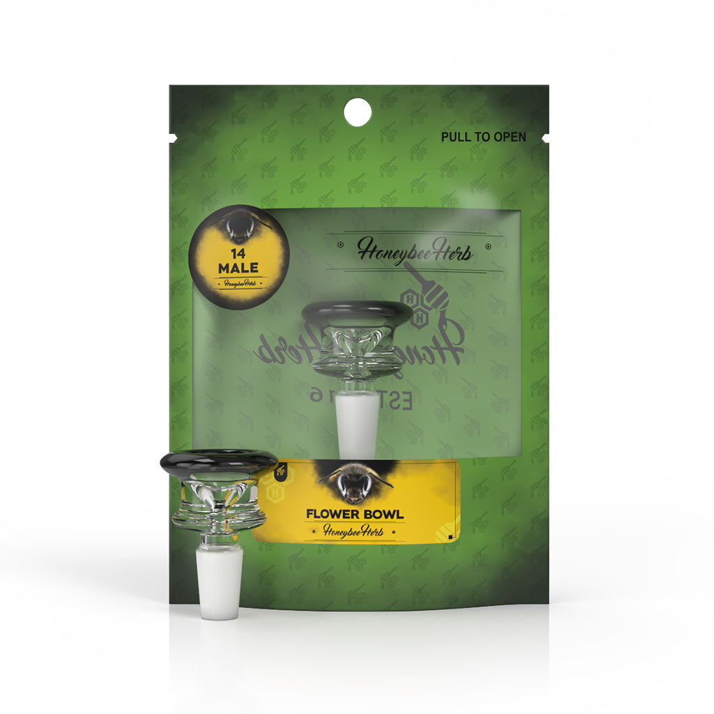 14mm Male Frosted Joint FB-3 Black Glass Flower Bong Bowl Packaging View