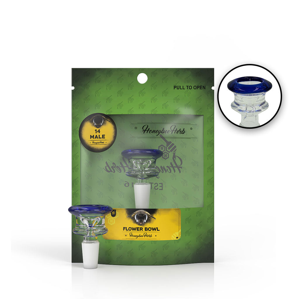 14mm Male Frosted Joint FB-3 Blue Glass Flower Bong Bowl Packaging & Product Zoom View