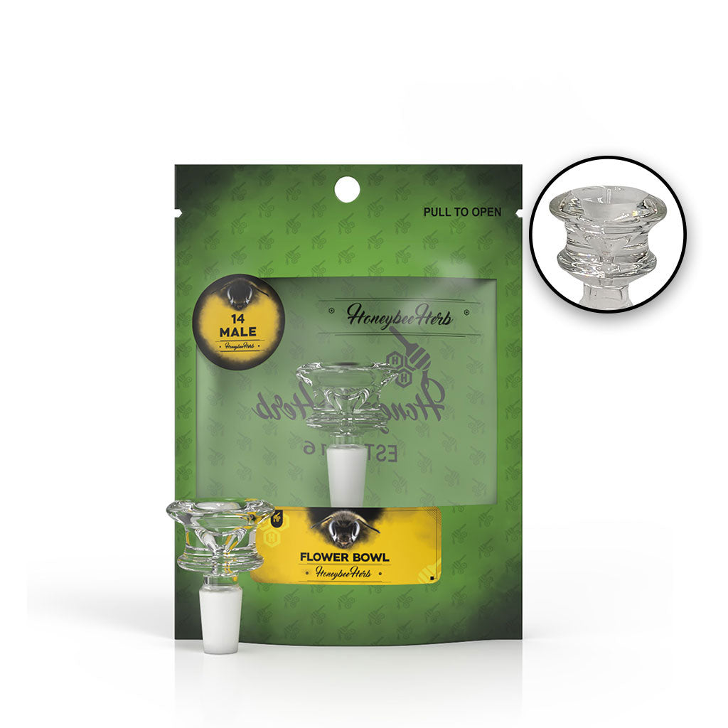 14mm Male Frosted Joint FB-3 Clear Glass Flower Bong Bowl Packaging & Product Zoom View