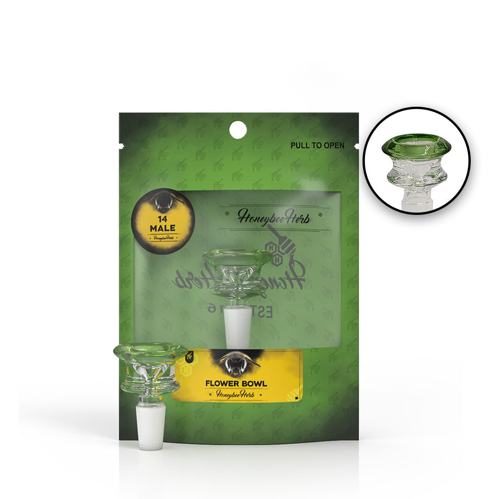 14mm Male Frosted Joint FB-3 Green Glass Flower Bong Bowl Packaging & Product Zoom View