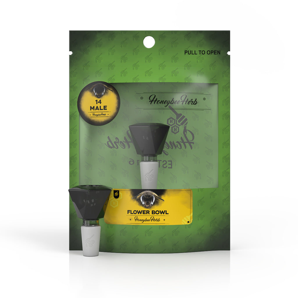 Hexagon Shaped 14mm Male Frosted Joint Black Glass Bong Flower Bowl Packaging View