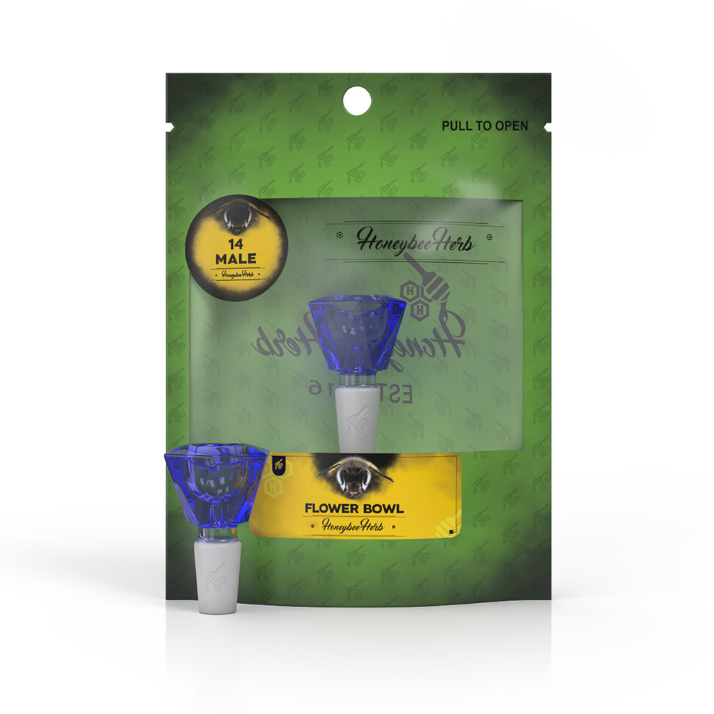 Hexagon Shaped 14mm Male Frosted Joint Blue Glass Bong Flower Bowl Packaging View