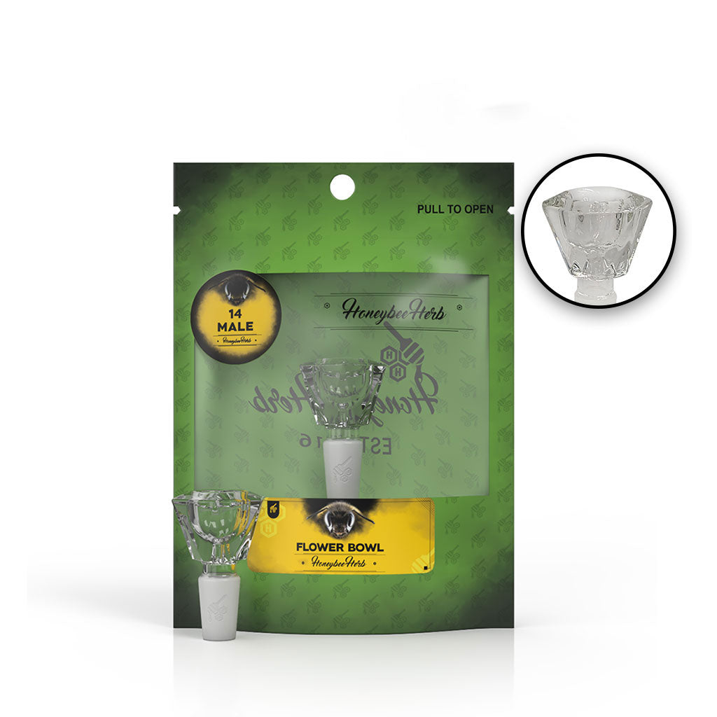Hexagon Shaped 14mm Male Frosted Joint Clear Glass Bong Flower Bowl Packaging And Zoom View