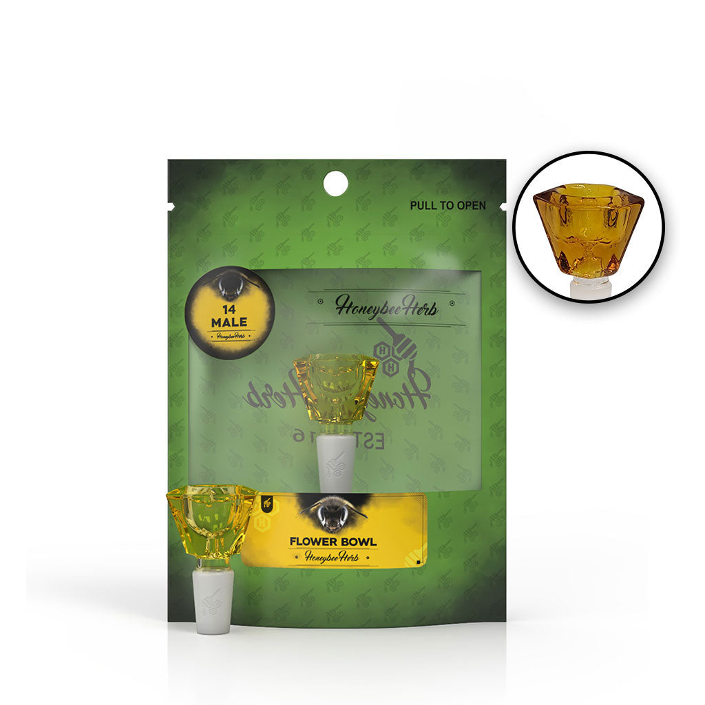 Hexagon Shaped 14mm Male Frosted Joint Yellow Glass Bong Flower Bowl Packaging And Zoom View