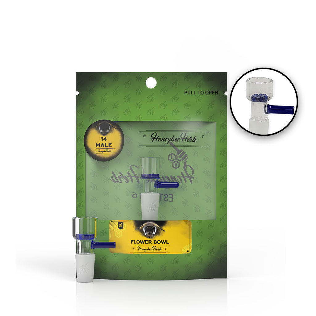 Slide Glass Snowflake Filter 14mm Male Blue Bong Bowl Packaging & Zoom View