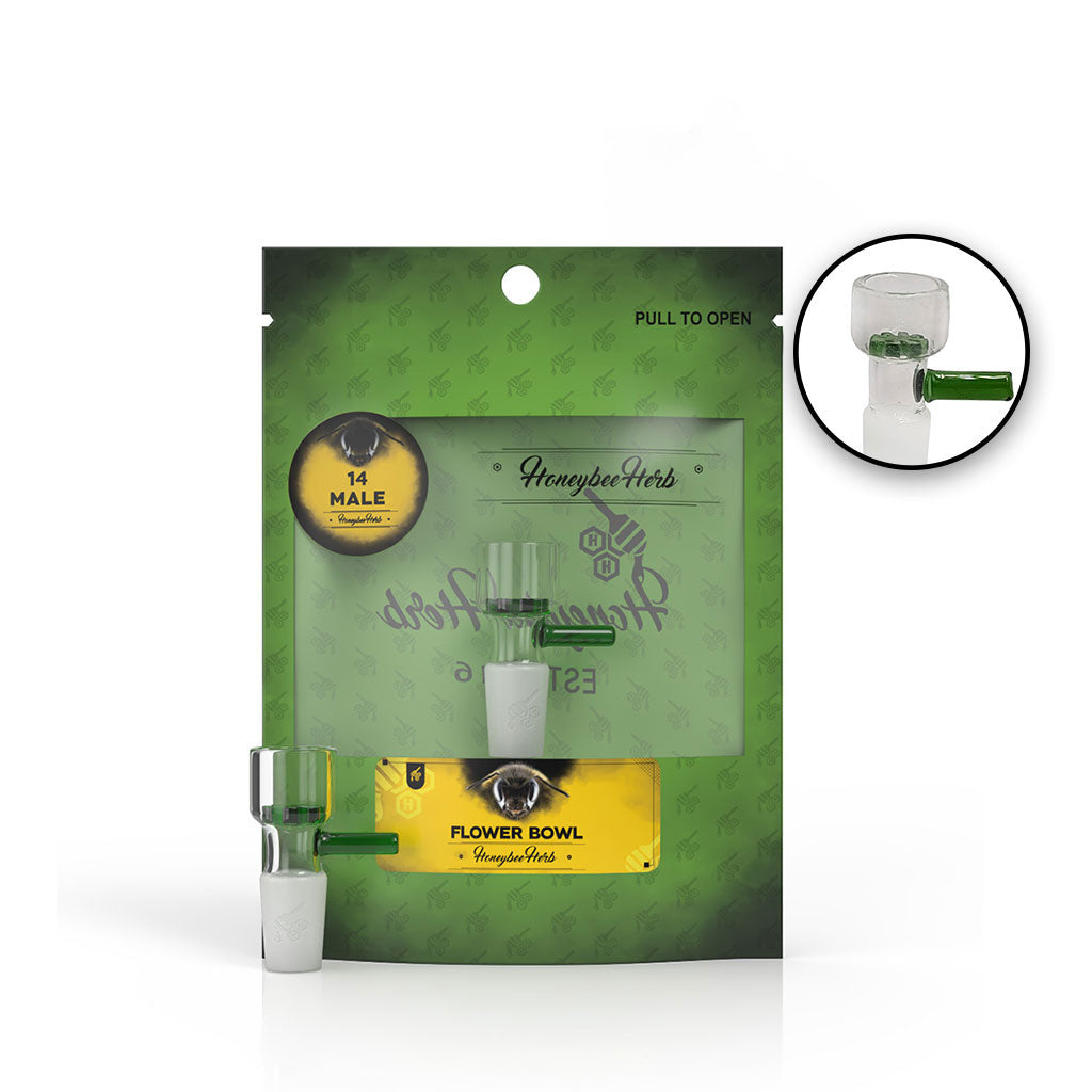 Slide Glass Snowflake Filter 14mm Male Green Bong Bowl Packaging & Zoom View