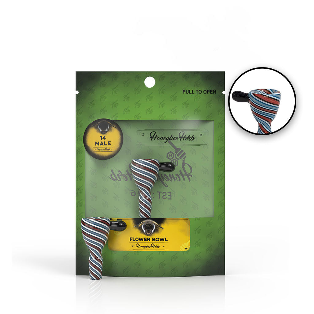 14mm Male Joint FB-7 Full Red/White Wig Wag Glass Slide Bong Flower Bowl Packaging & Clear View