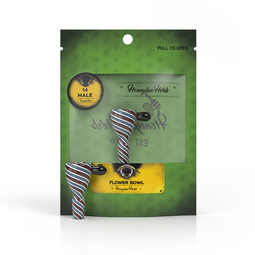 14mm Male Joint FB-7 Full Blue/Red Wig Wag Glass Slide Bong Flower Bowl Packaging View