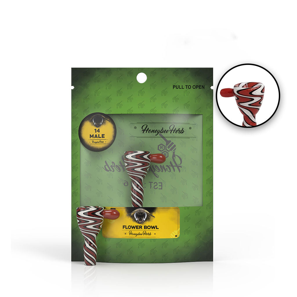 14mm Male Joint FB-7 Full Red/White Wig Wag Glass Slide Bong Flower Bowl Packaging & Clear View