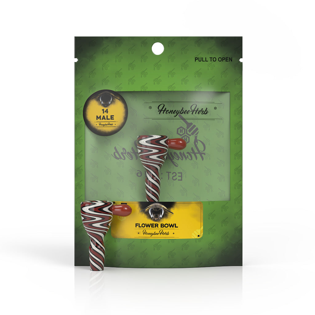 14mm Male Joint FB-7 Full Blue/Red Wig Wag Glass Slide Bong Flower Bowl Packaging View