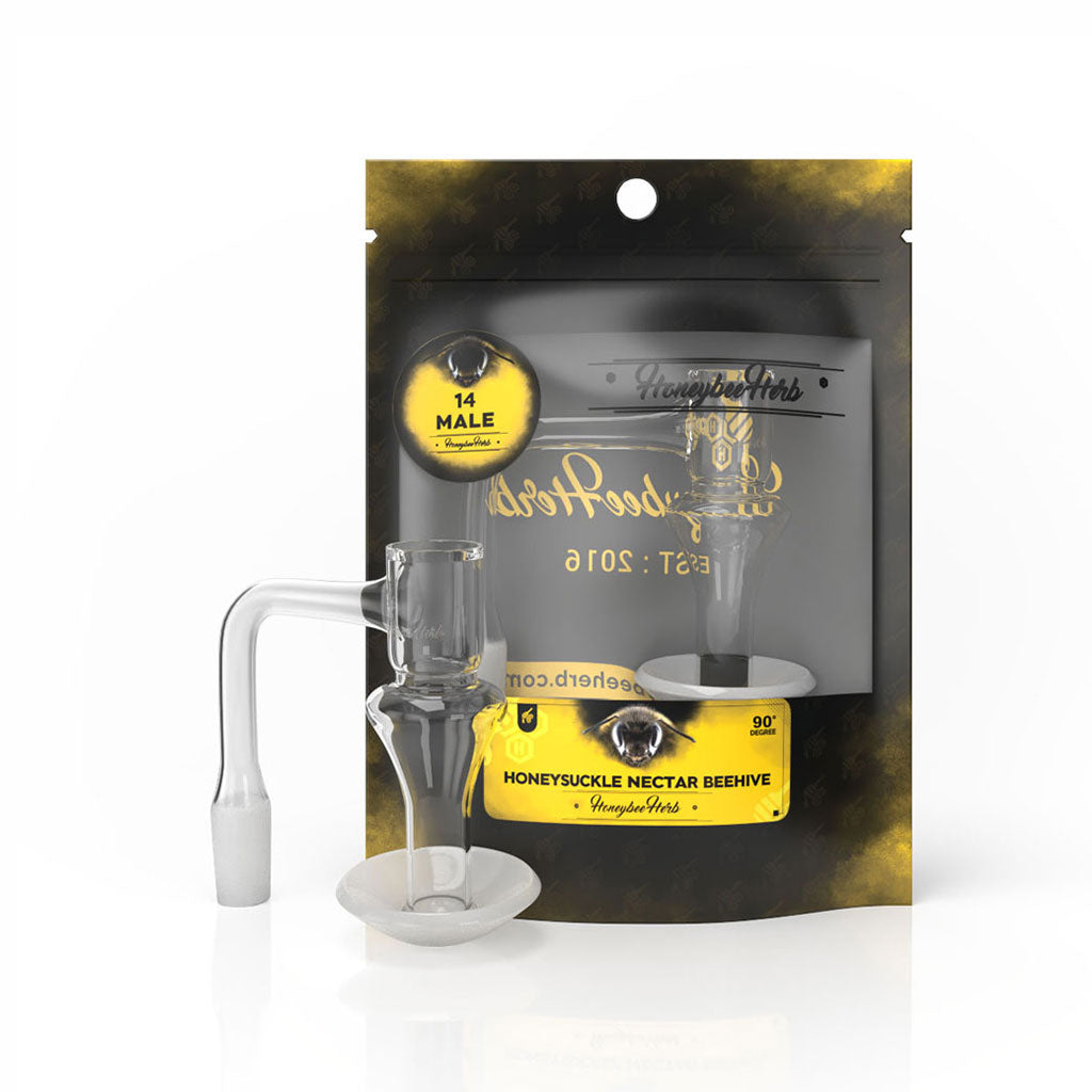 Honeysuckle Nectar Beehive Quartz Banger 90 Degree Black Line with 10mm 14mm 18mm Male & Female Joints for Dab Rigs Bongs | Honeybee Herb