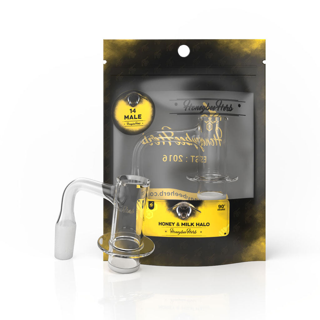 Honey & Milk Halo Quartz Banger 90 Degree Black Line with 14mm Male Joints for Dab Rigs Bongs | Honeybee Herb