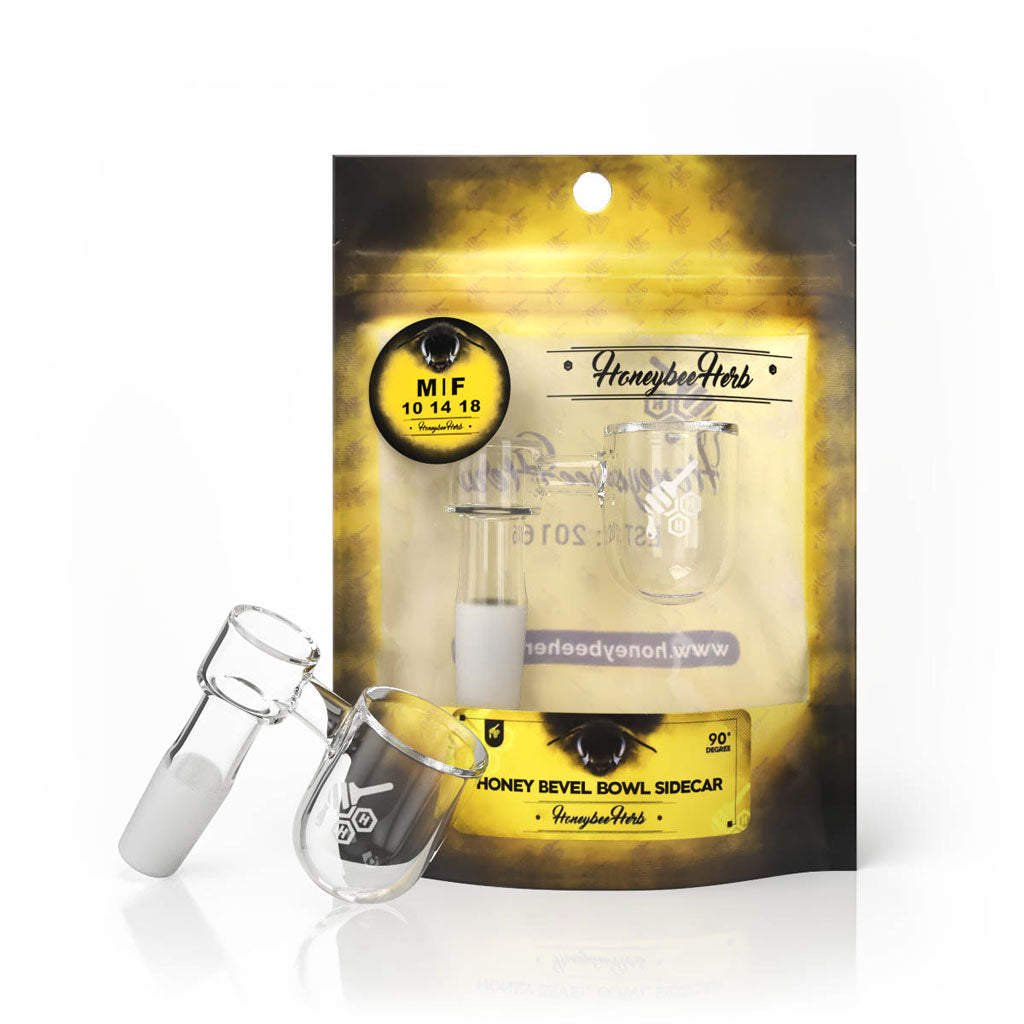 Honey Bevel Bowl Sidecar Quartz Banger 90 Degree Yellow Line with 10mm 14mm 18mm Male & Female Joints for Dab Rigs Bongs | Honeybee Herb