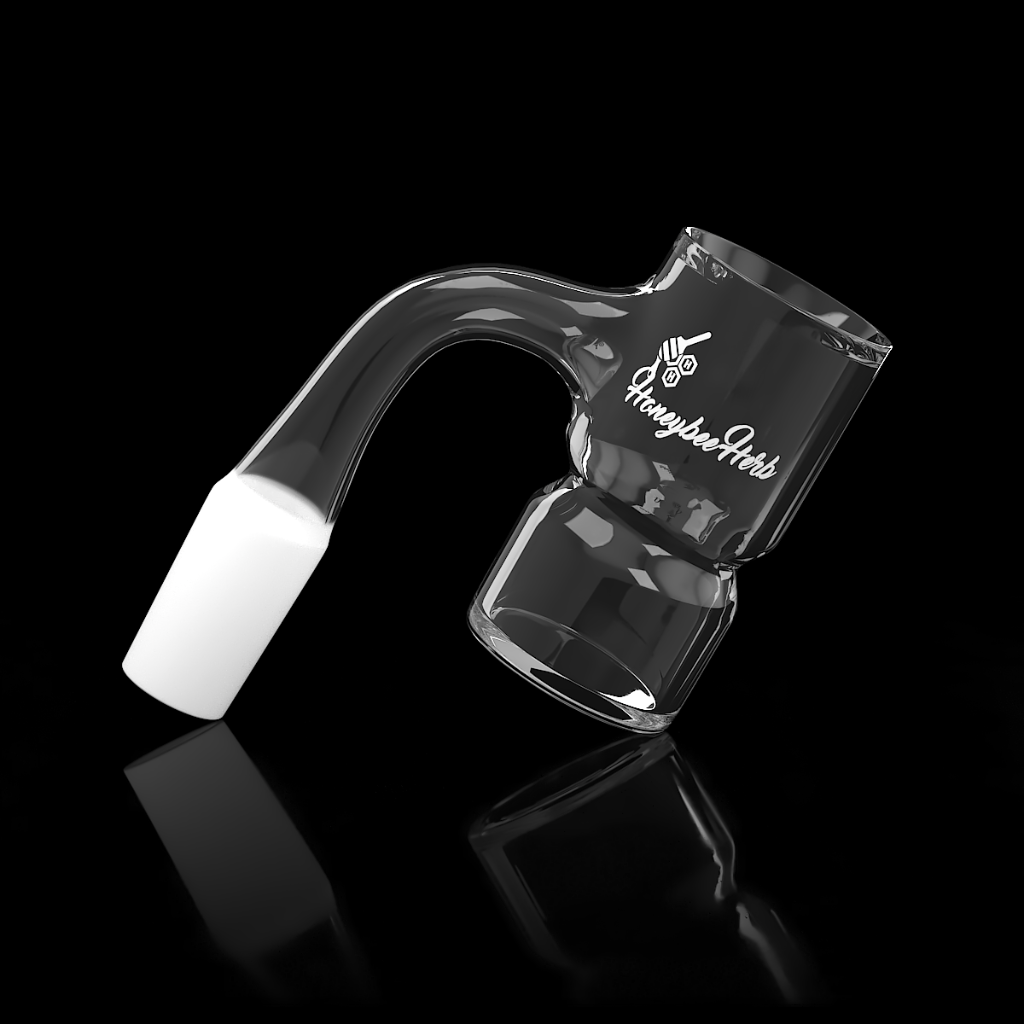 Honey Bevel Splash Bucket Quartz Banger 90 Degree Black Line with 10mm 14mm 18mm Male & Female Joints for Dab Rigs Bongs | Honeybee Herb