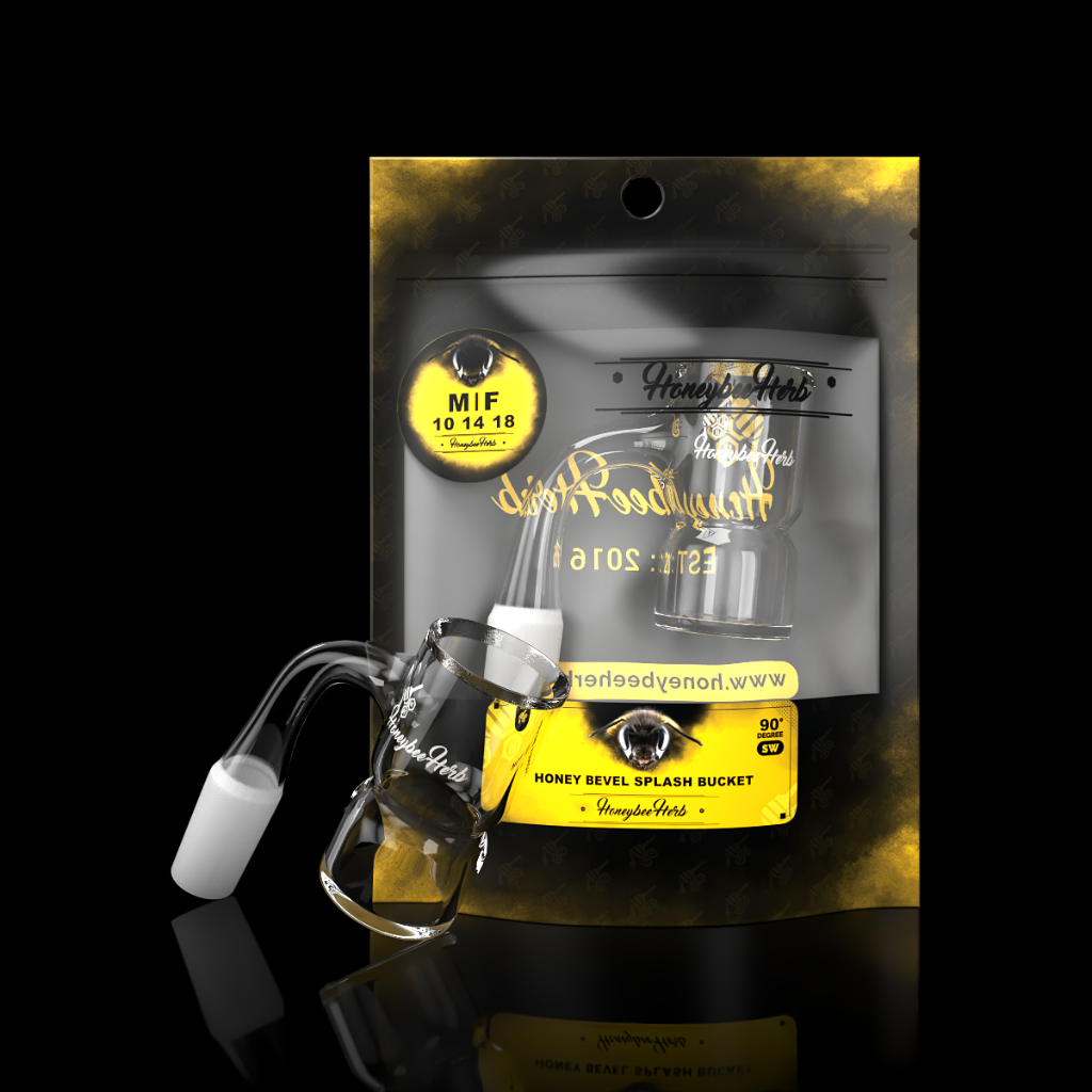 Honey Bevel Splash Bucket Quartz Banger 90 Degree Black Line with 10mm 14mm 18mm Male & Female Joints for Dab Rigs Bongs | Honeybee Herb
