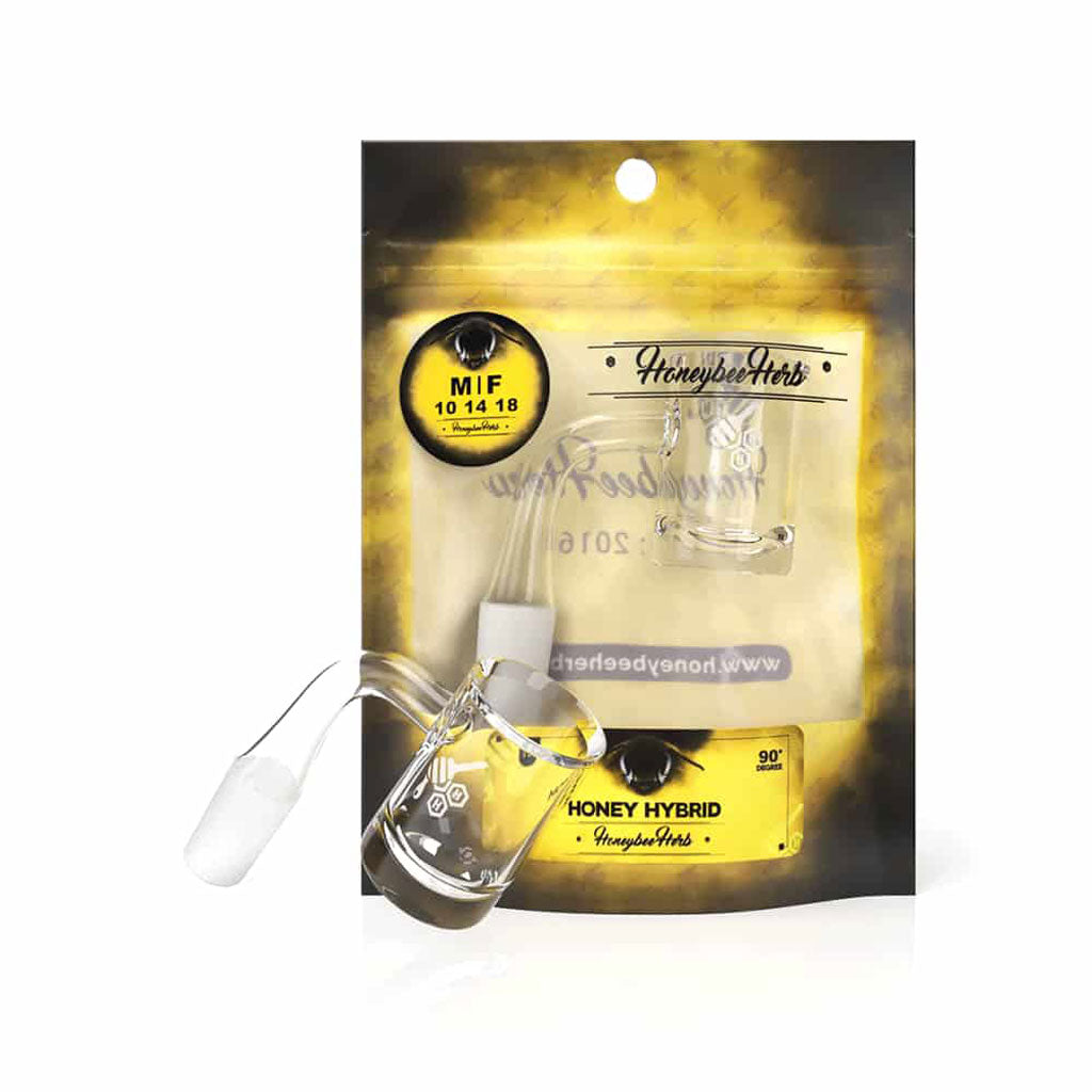 Honey Hybrid Quartz Banger 90 Degree YL with 10mm 14mm 18mm Male & Female Joints for Water Pipes, Bong & Dab Rigs | Honeybee Herb