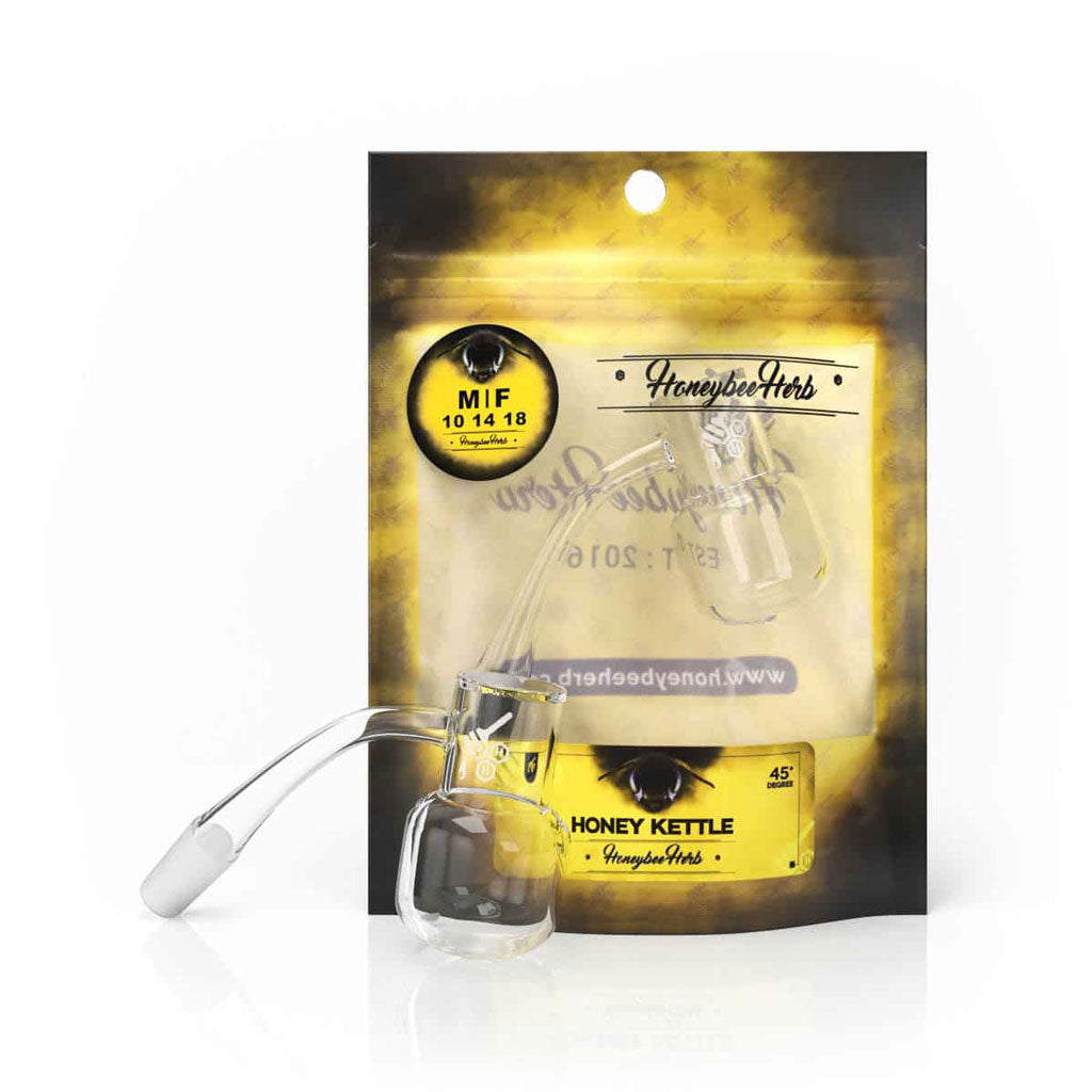 Honey Kettle Quartz Banger 45 Degree Yellow Line with 10mm 14mm 18mm Male & Female Joints for Dab Rigs Bongs | Honeybee Herb