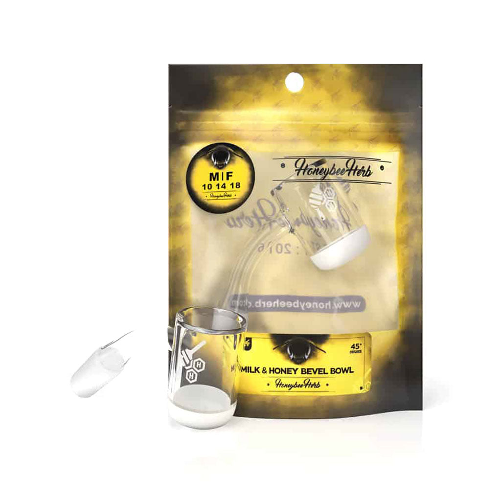 Honey & Milk Bevel Bowl Quartz Banger 45° Degree Yellow Line with 10mm 14mm 18mm Male & Female Joints for waterpipes | Honeybee Herb