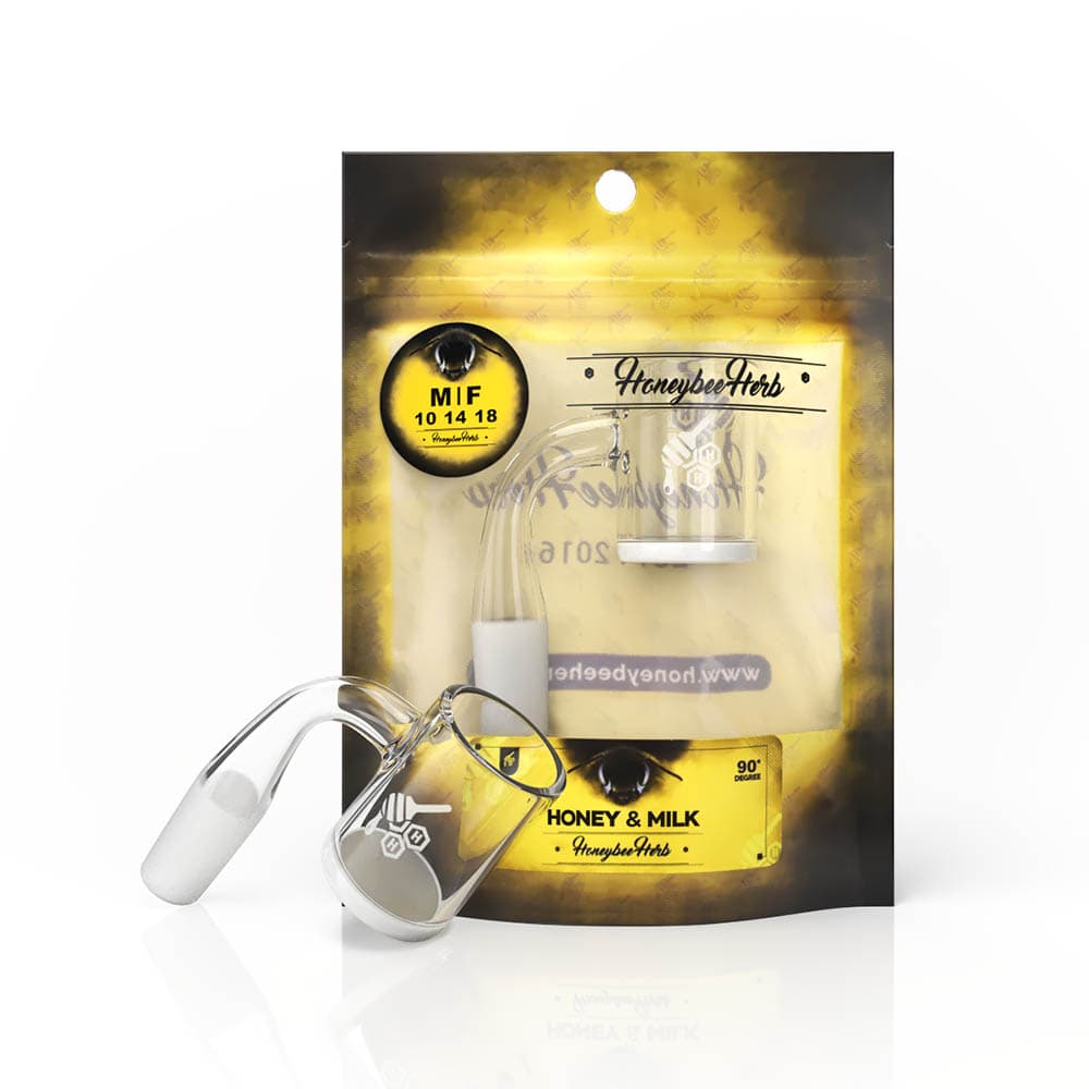 Fla Top Original Quartz Banger 45 Degree Yellow Line with 10mm 14mm 18mm Male & Female Joints for Dab Rigs Bongs | Honeybee Herb