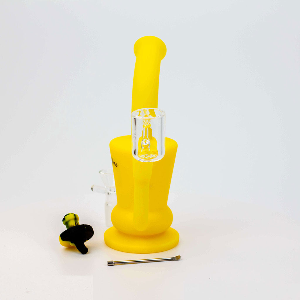 Bong Travel Kit Pack View With Waterpipe, Banger Nail, Carb Cap, Flower Bowl, And Dab Tool