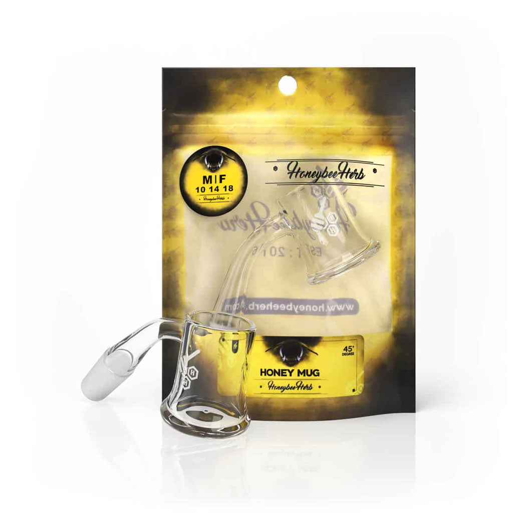Honey Mug Quartz Banger 45° Degree Yellow Line with 10mm 14mm 18mm Male & Female Joints for waterpipes | Honeybee Herb