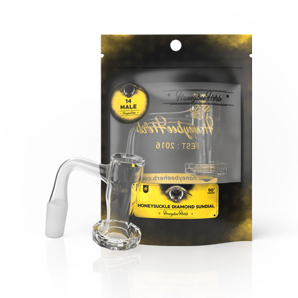 Honeysuckle Diamond Sundial Quartz Banger 90 Degree Black Line with 10mm 14mm 18mm Male & Female Joints for Dab Rigs Bongs | Honeybee Herb