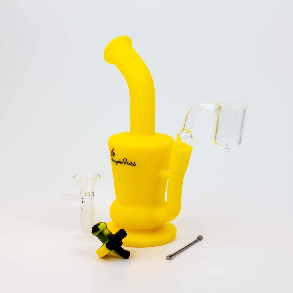 Bong Travel Kit Pack View With Waterpipe, Banger Nail, Carb Cap, Flower Bowl, And Dab Tool