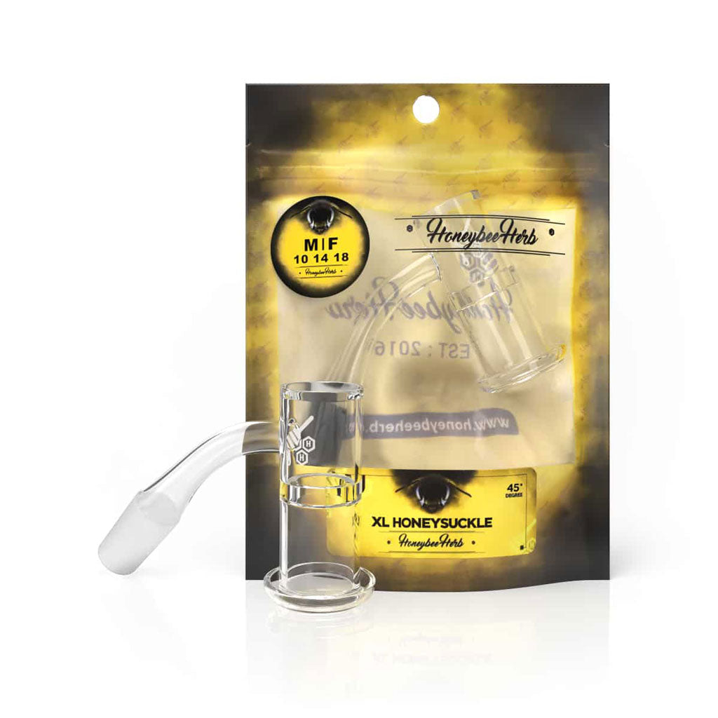 Honeysucklc Xl Quartz Banger 45° Degree Yellow Line with 10mm 14mm 18mm Male & Female Joints for waterpipes | Honeybee Herb