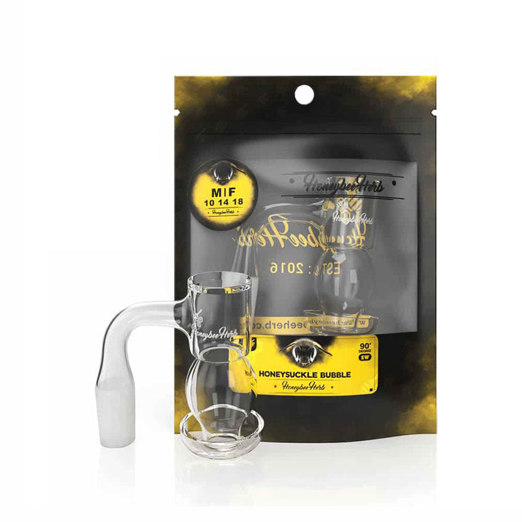 Honeysuckle Bubble Quartz Banger 90° Degree Black Line with 10mm 14mm 18mm Male & Female Joints for waterpipes | Honeybee Herb