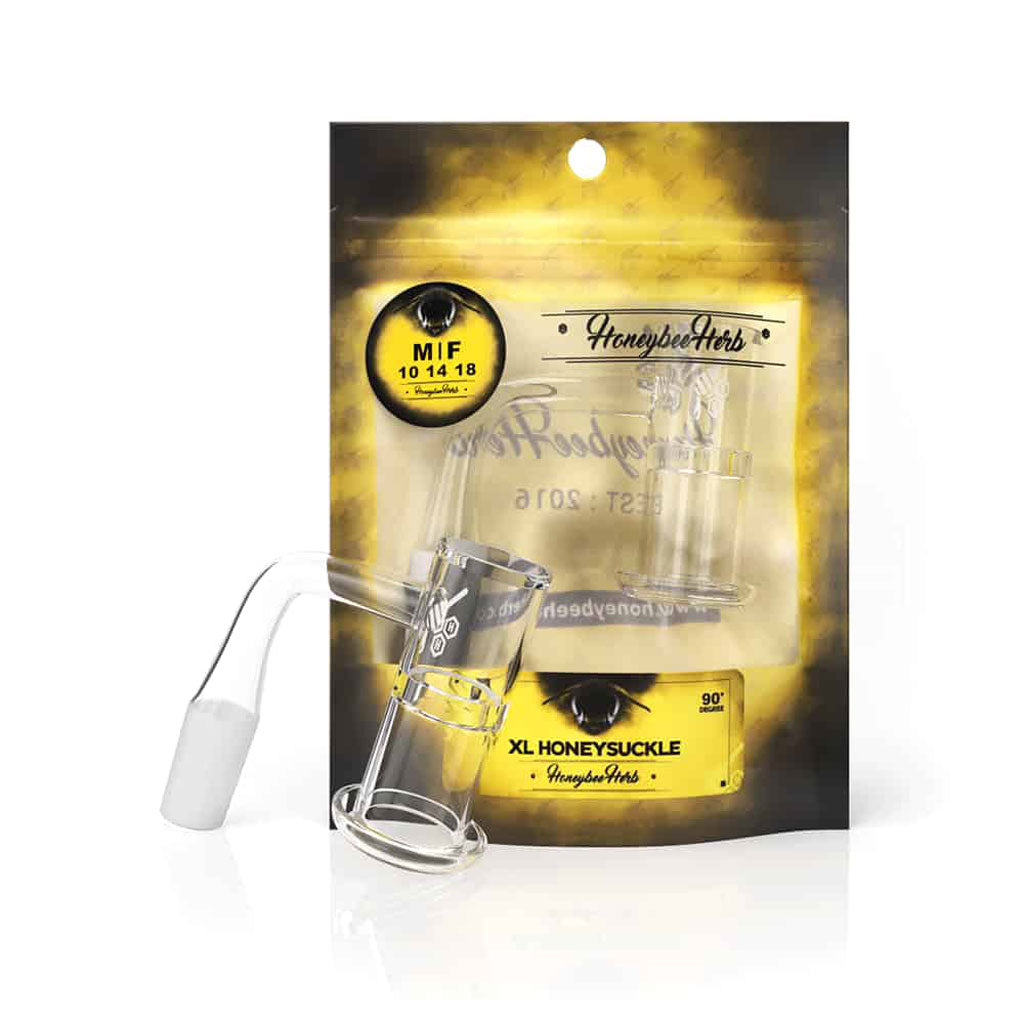 Honeysuckle XL Quartz Banger 90° Degree Yellow Line with 10mm 14mm 18mm Male & Female Joints for waterpipes | Honeybee Herb