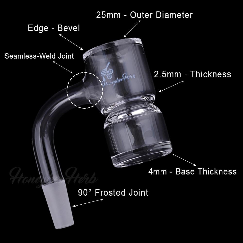 Honey Bevel Splash Bucket Quartz Banger 90 Degree Black Line with 10mm 14mm 18mm Male & Female Joints for Dab Rigs Bongs | Honeybee Herb